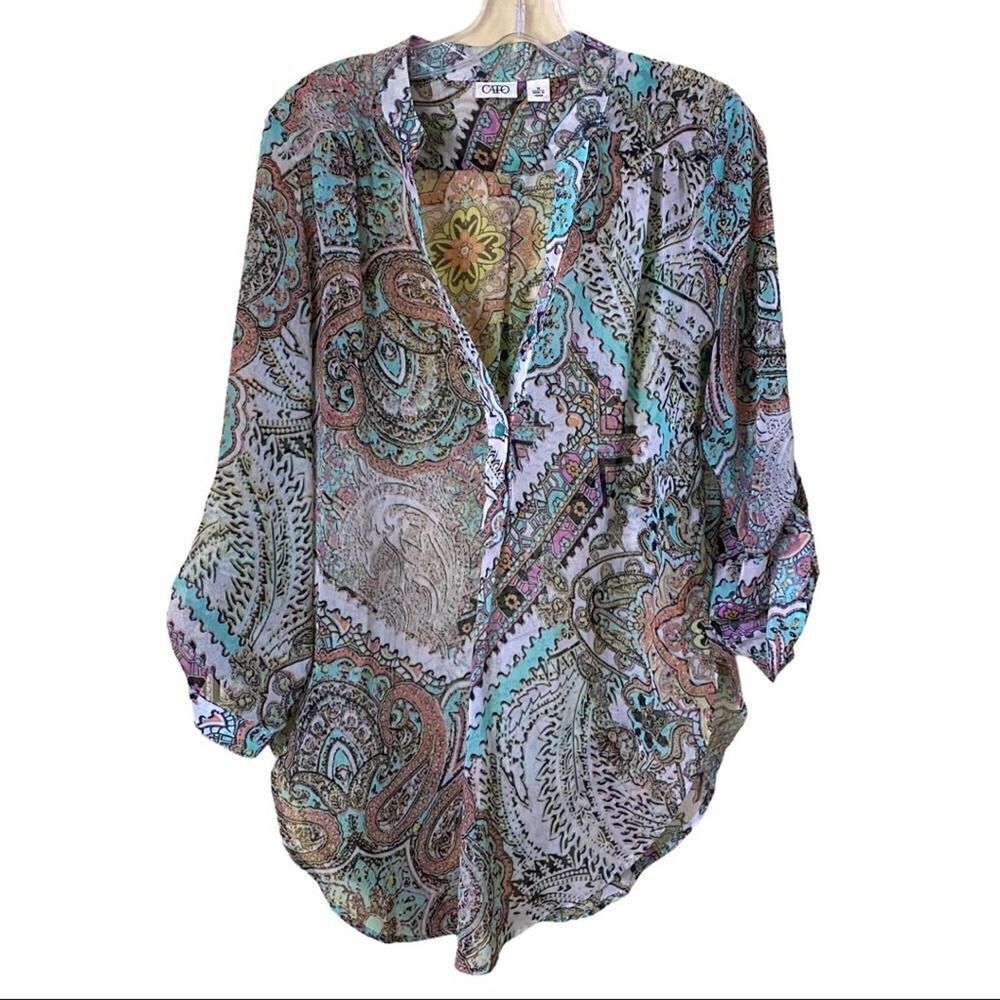 CATO Sheer Graphic Tunic Blouse Size Medium Coverup